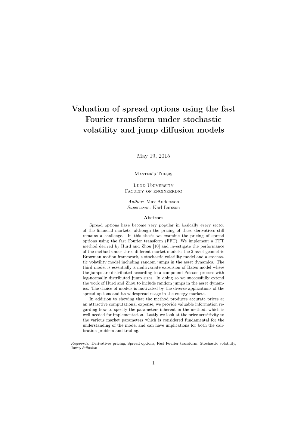 Valuation of Spread Options Using the Fast Fourier Transform Under Stochastic Volatility and Jump Diffusion Models