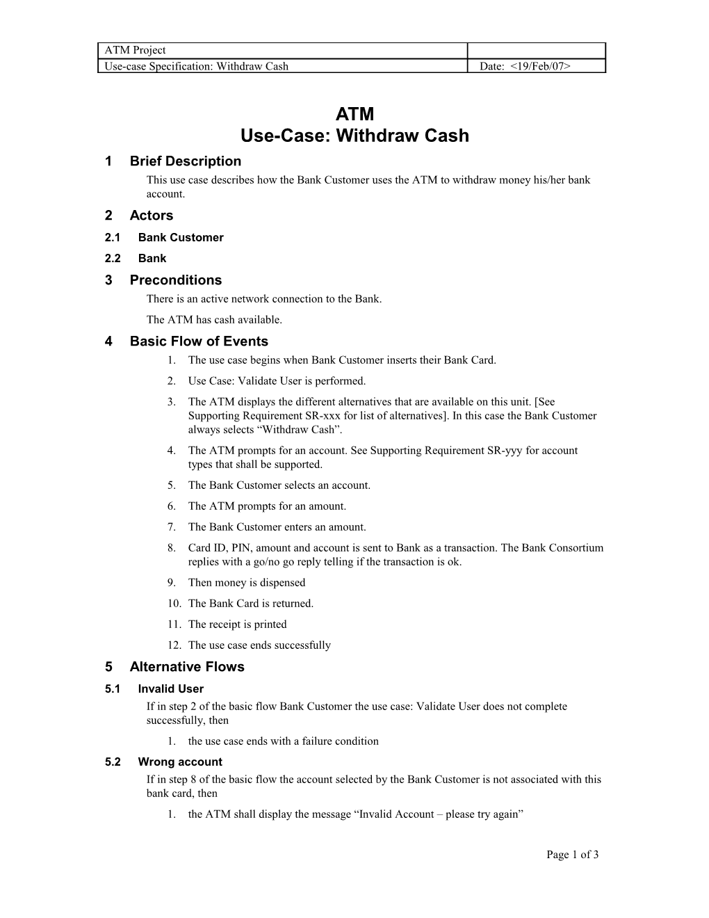 ATM Use-Case: Withdraw Cash