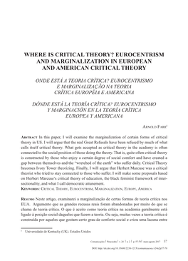 Eurocentrism and Marginalization in European and American Critical Theory