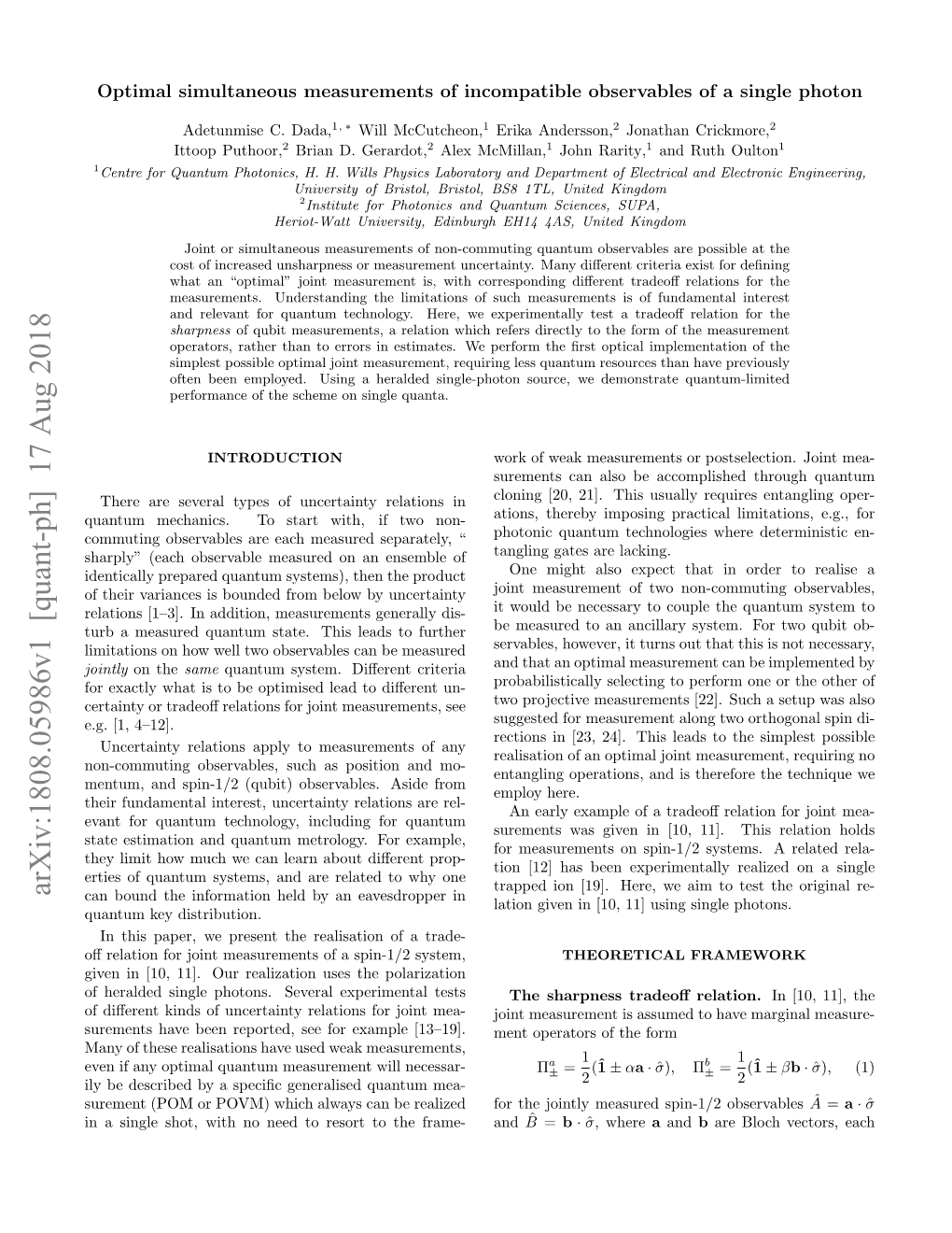 Arxiv:1808.05986V1 [Quant-Ph] 17 Aug 2018 Can Bound the Information Held by an Eavesdropper in Lation Given in [10, 11] Using Single Photons