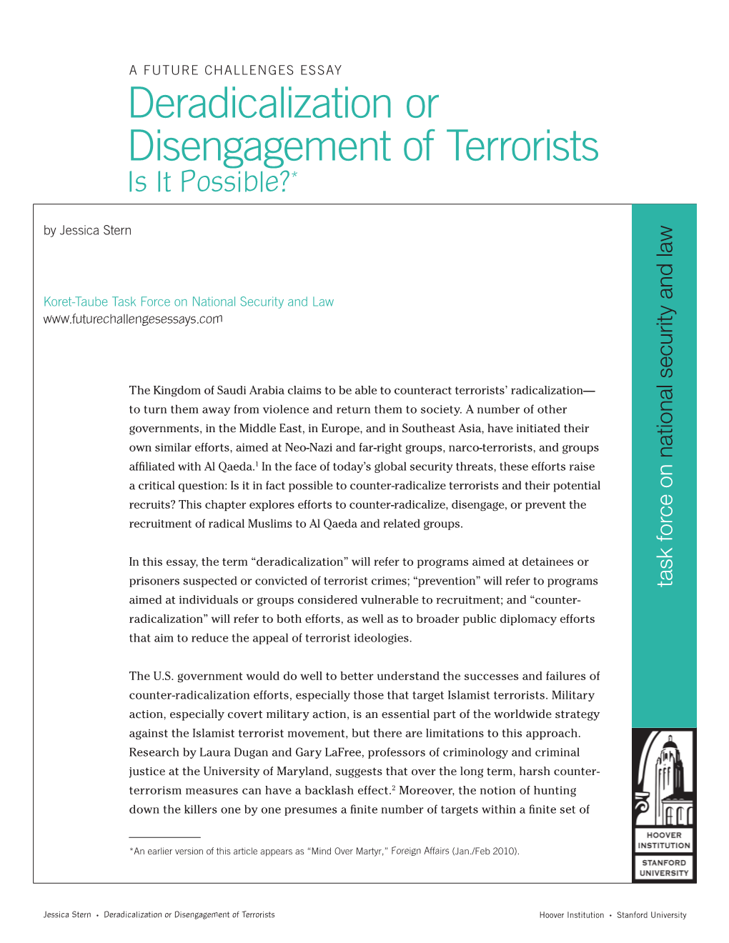 Deradicalization Or Disengagement of Terrorists