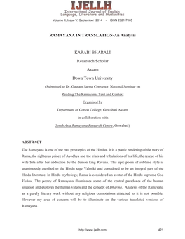 RAMAYANA in TRANSLATION-An Analysis KARABI BHARALI