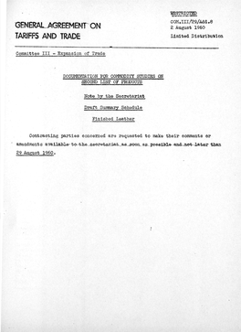 GENERAL. AGREEMENT on 2 August 1960 Limited Distribution