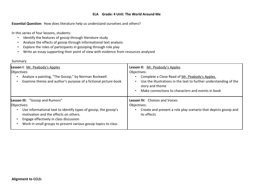 Grade 4, Unit 1-The World Around Me