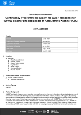 Contingency Programme Document for WASH Response for 100,000 Disaster Affected People of Azad Jammu Kashmir (AJK)