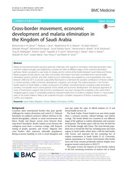 Cross-Border Movement, Economic Development and Malaria Elimination in the Kingdom of Saudi Arabia Mohammed H