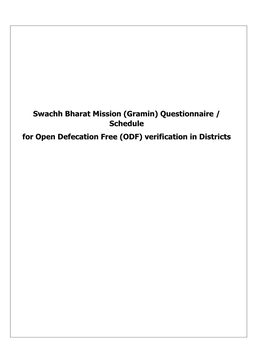 Questionnaire / Schedule for Open Defecation Free (ODF) Verification in Districts
