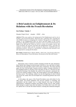 A Brief Analysis on Enlightenment & Its Relations with the French Revolution