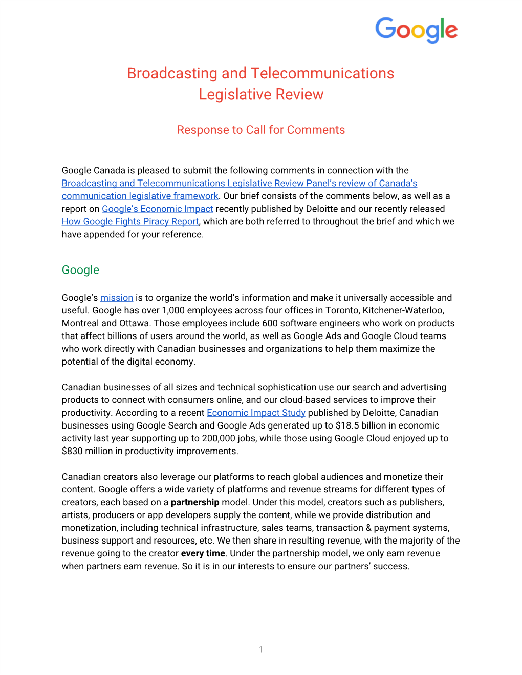Broadcasting and Telecommunications Legislative Review