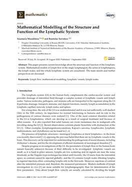 Mathematical Modelling of the Structure and Function of the Lymphatic System
