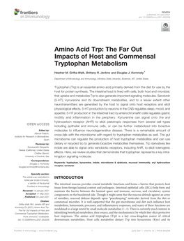 Amino Acid Trp: the Far out Impacts of Host and Commensal Tryptophan Metabolism