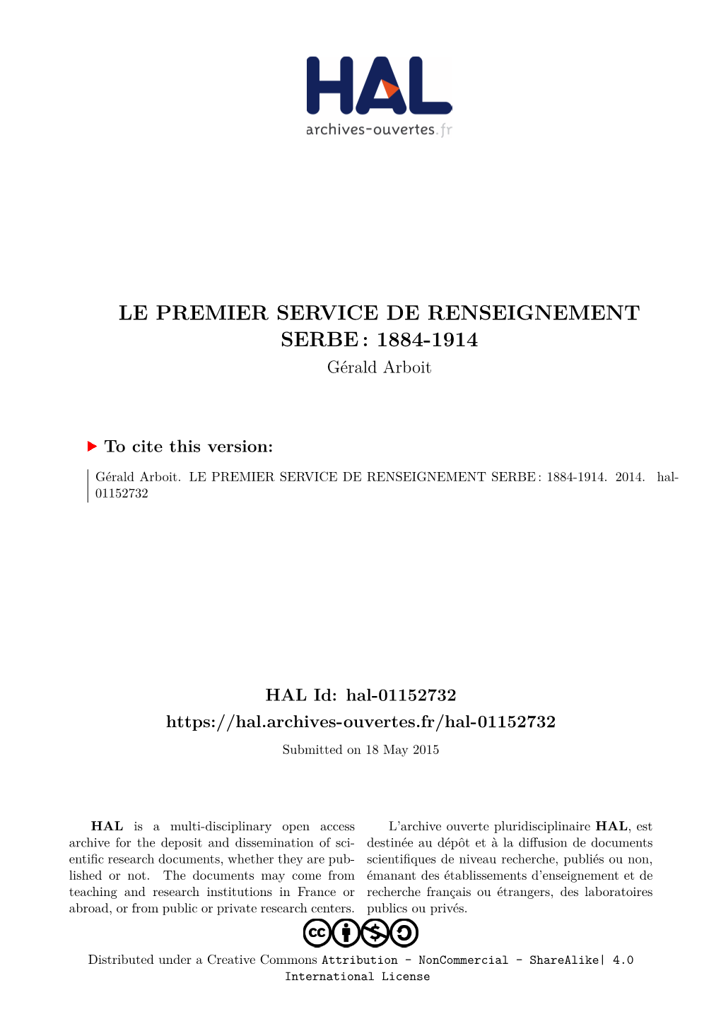 Le Premier Service De Renseignement Serbe: 1884