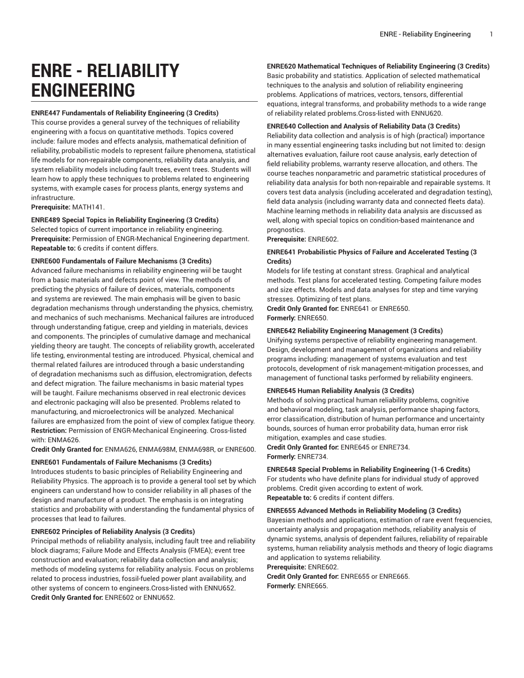 ENRE - Reliability Engineering 1