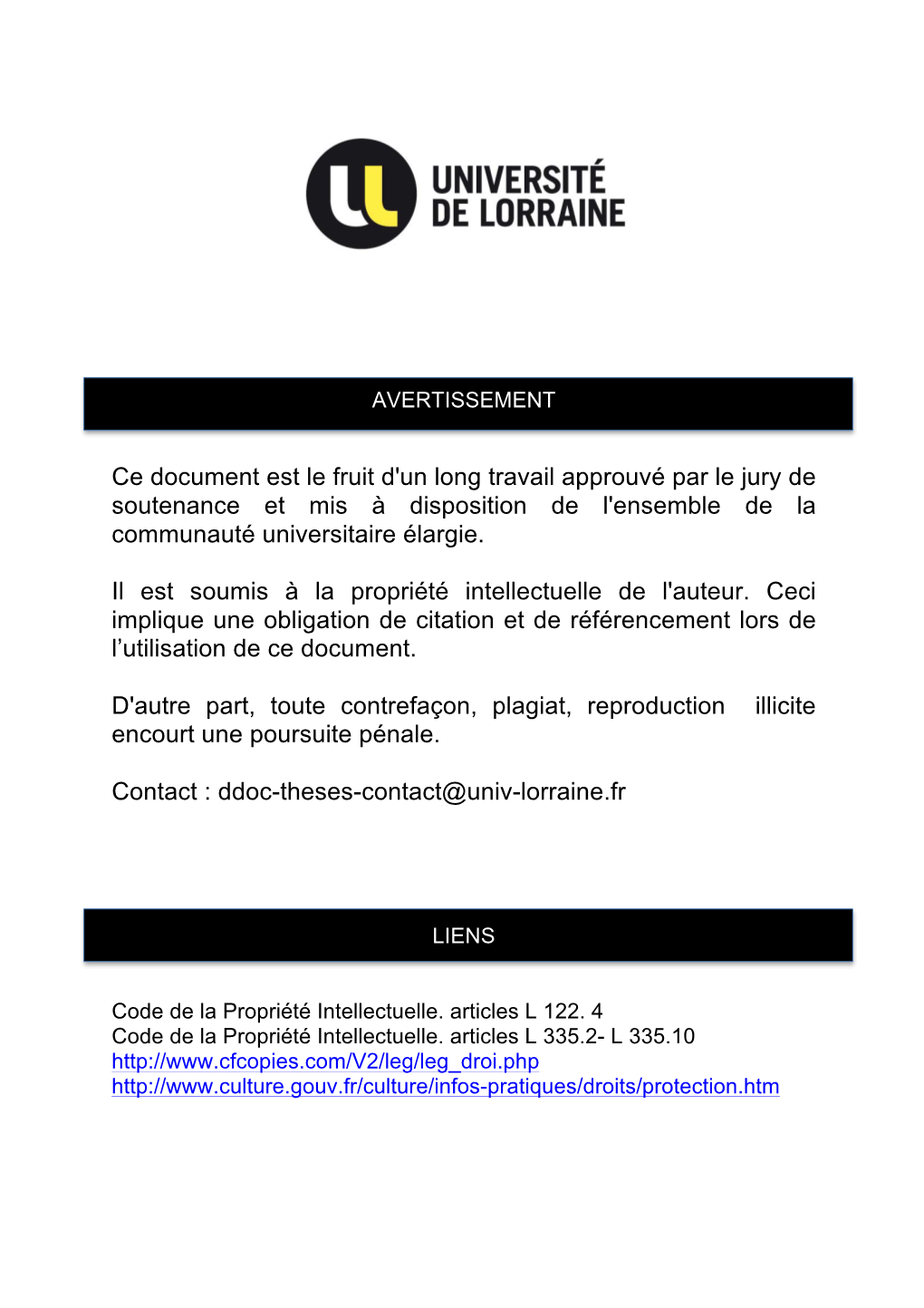 Ce Document Est Le Fruit D'un Long Travail Approuvé Par Le Jury De Soutenance Et Mis À Disposition De L'ensemble De La Communauté Universitaire Élargie