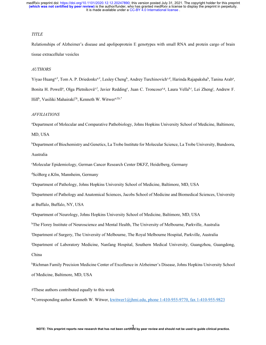 Relationships of Alzheimer's Disease and Apolipoprotein E Genotypes