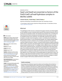 Swec and Swed Are Essential Co-Factors of the Ftsex-Cwlo Cell Wall Hydrolase Complex in Bacillus Subtilis