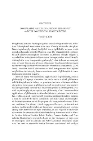 Comparative Aspects of Africana Philosophy and the Continental-Analytic Divide