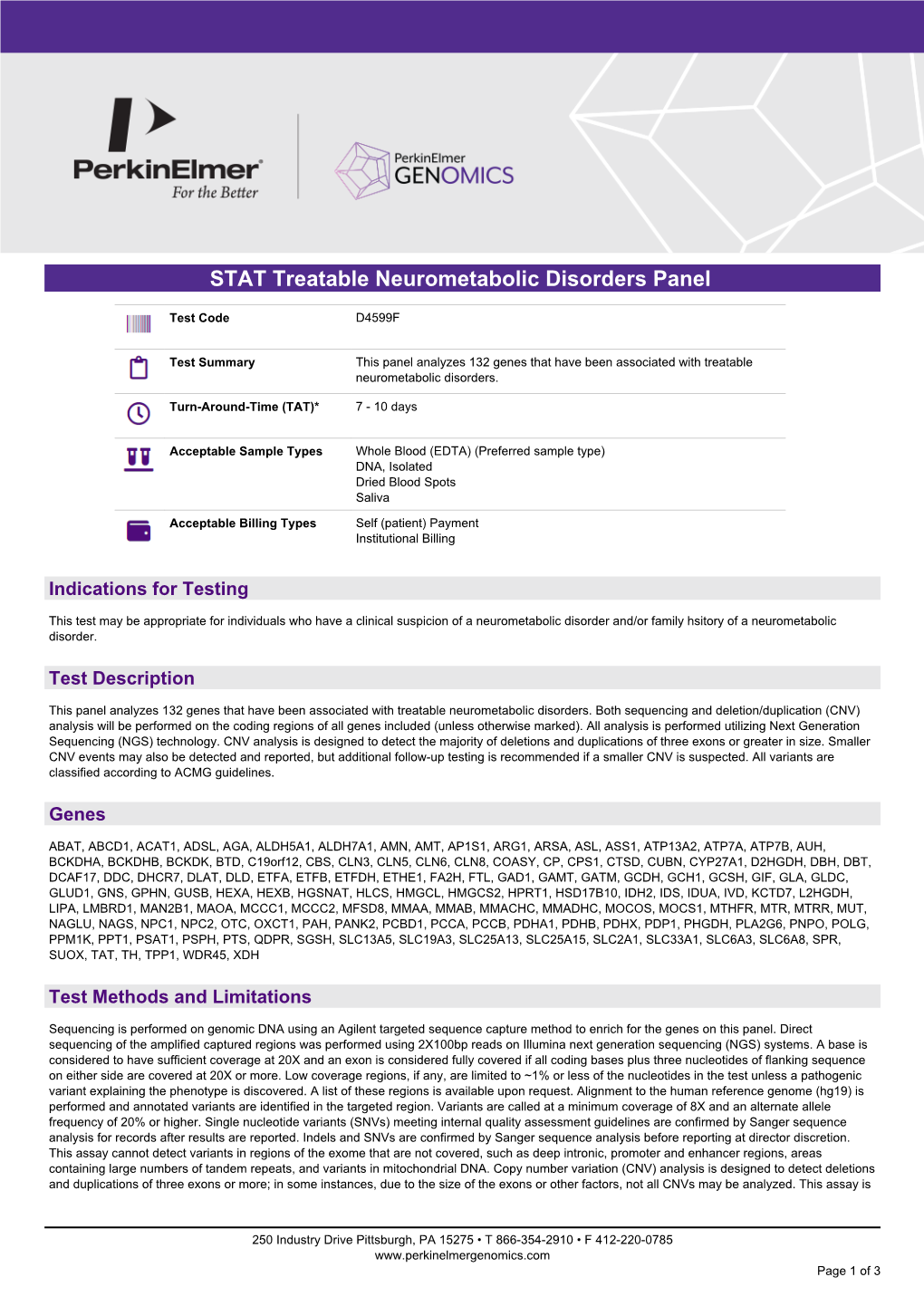 STAT Treatable Neurometabolic Disorders Panel
