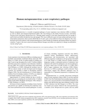 Human Metapneumovirus: a New Respiratory Pathogen