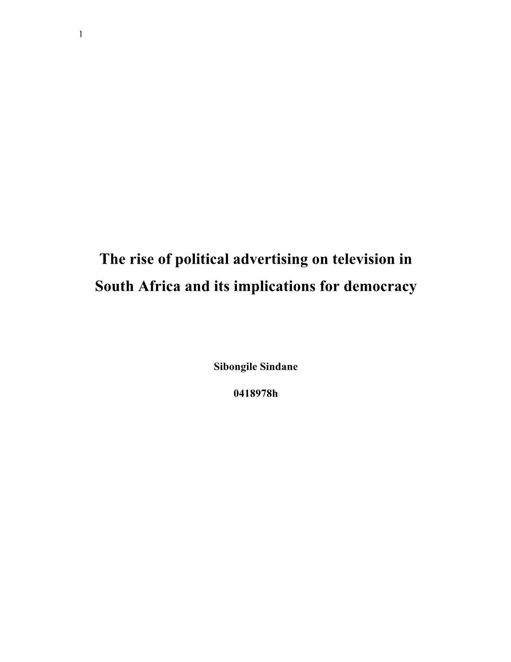 The Rise of Political Advertising on Television in South Africa and Its Implications for Democracy