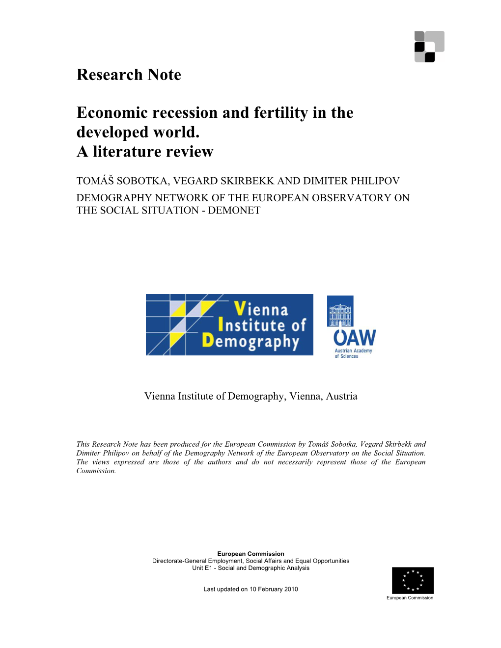 The Impact of the Economic Recession on Fertility in the Developed World