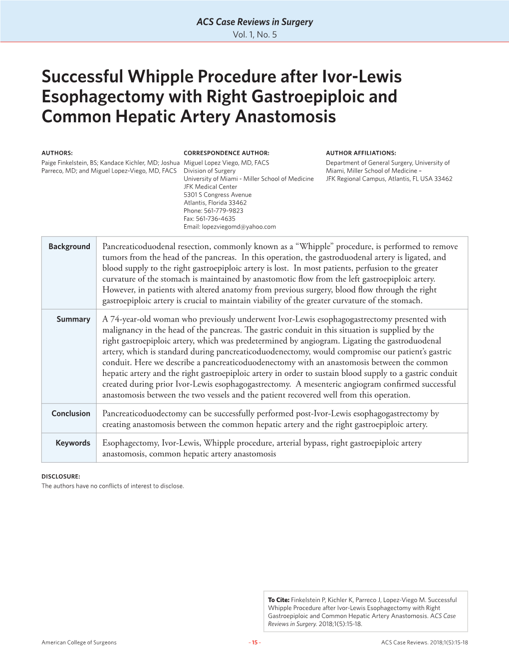Successful Whipple Procedure After Ivor-Lewis Esophagectomy with Right Gastroepiploic and Common Hepatic Artery Anastomosis