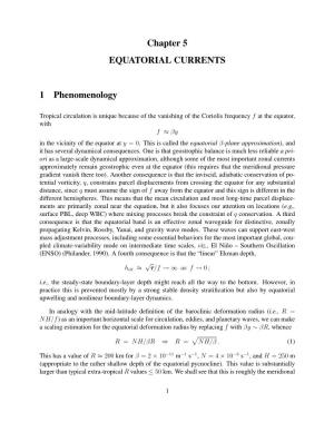 Chapter 5 EQUATORIAL CURRENTS 1 Phenomenology