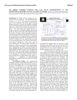 Kic 8462852: Further Evidence for Late Heavy Bombardments in the 1 2 3 Astronomical Record C.M