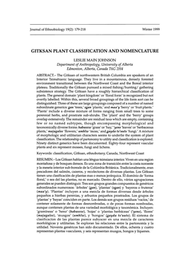 Gitksan Plant Classification and Nomenclature