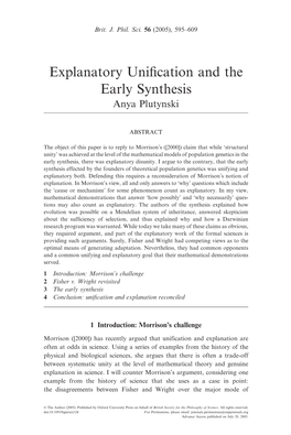 Explanatory Unification and the Early Synthesis 597