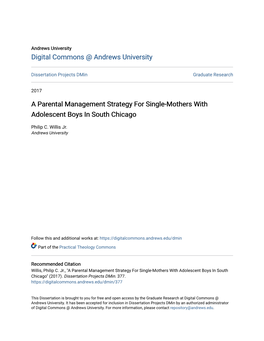 A Parental Management Strategy for Single-Mothers with Adolescent Boys in South Chicago