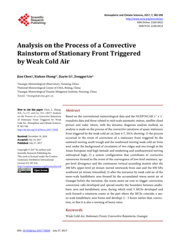 Analysis on the Process of a Convective Rainstorm of Stationary Front Triggered by Weak Cold Air