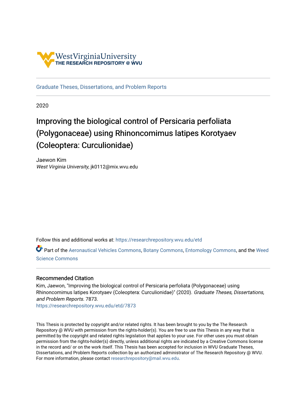 Improving the Biological Control of Persicaria Perfoliata (Polygonaceae) Using Rhinoncomimus Latipes Korotyaev (Coleoptera: Curculionidae)