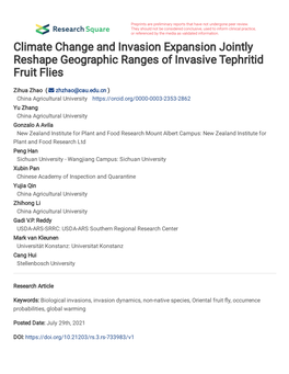 Climate Change and Invasion Expansion Jointly Reshape Geographic Ranges of Invasive Tephritid Fruit Flies