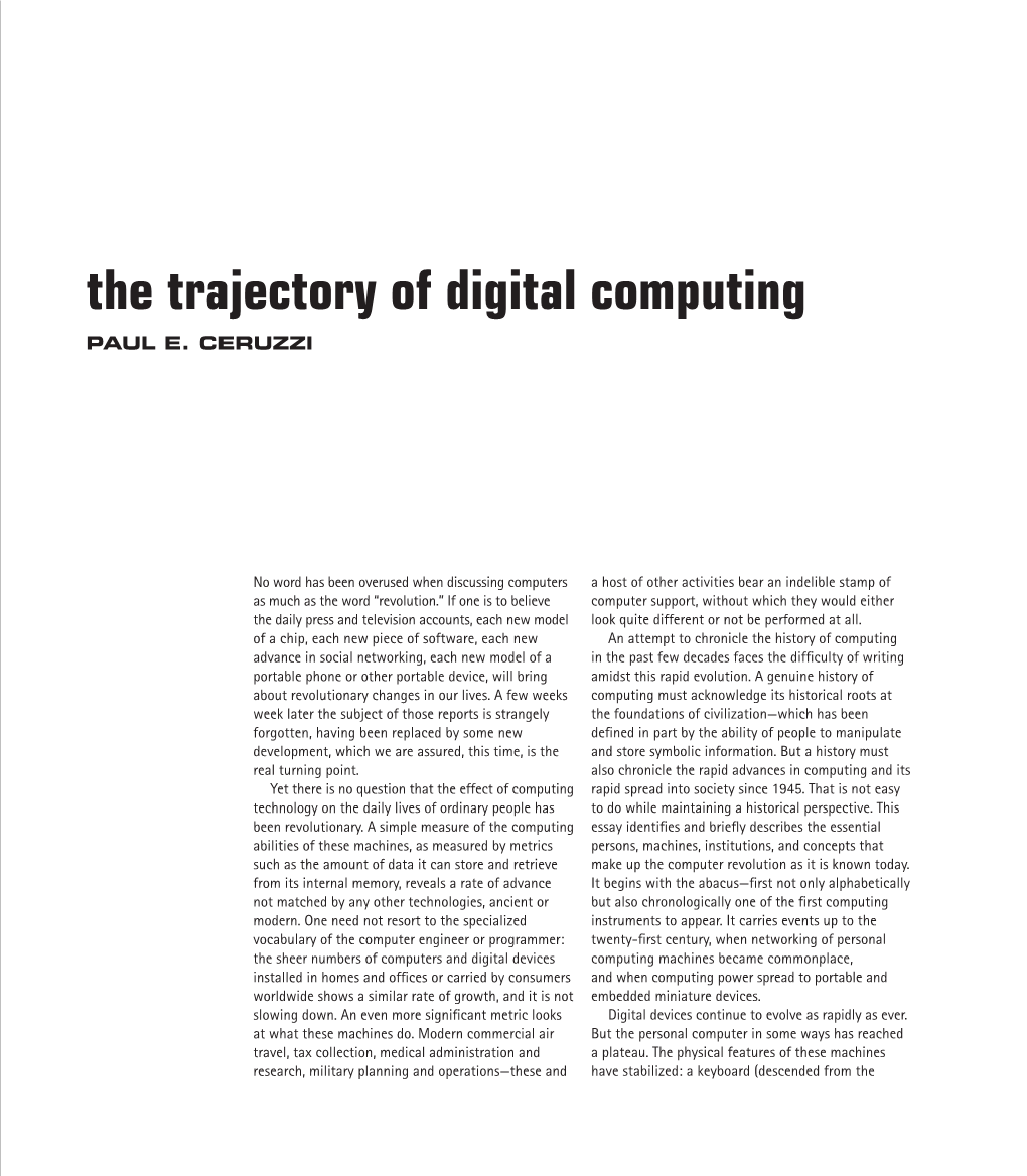 The Trajectory of Digital Computing PAUL E