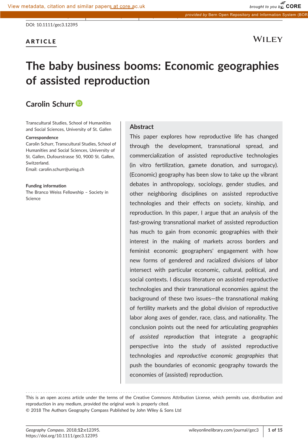 Economic Geographies of Assisted Reproduction