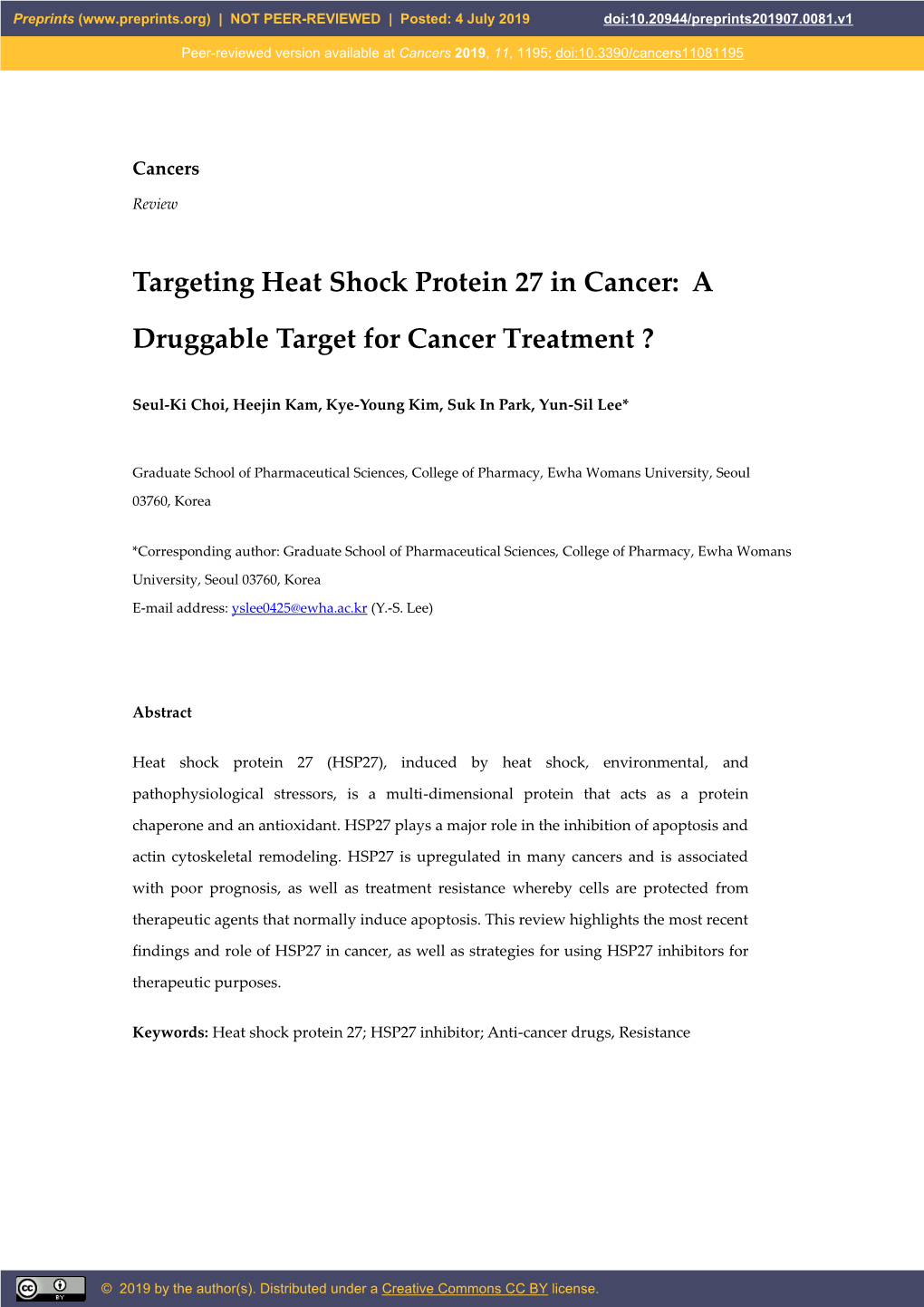 Targeting Heat Shock Protein 27 in Cancer: A