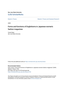 Forms and Functions of Englishisms in Japanese Women's Fashion Magazines