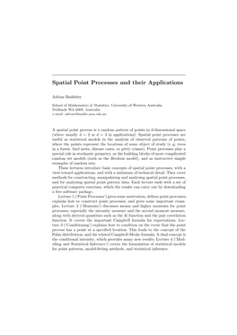 Spatial Point Processes and Their Applications