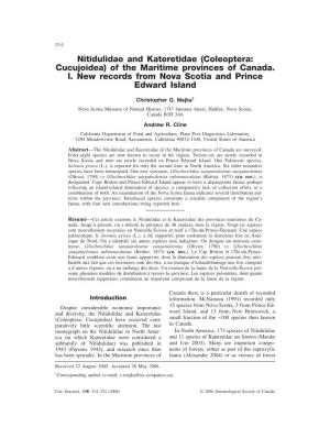 Nitidulidae and Kateretidae of the Maritime Provinces of Canada Are Surveyed