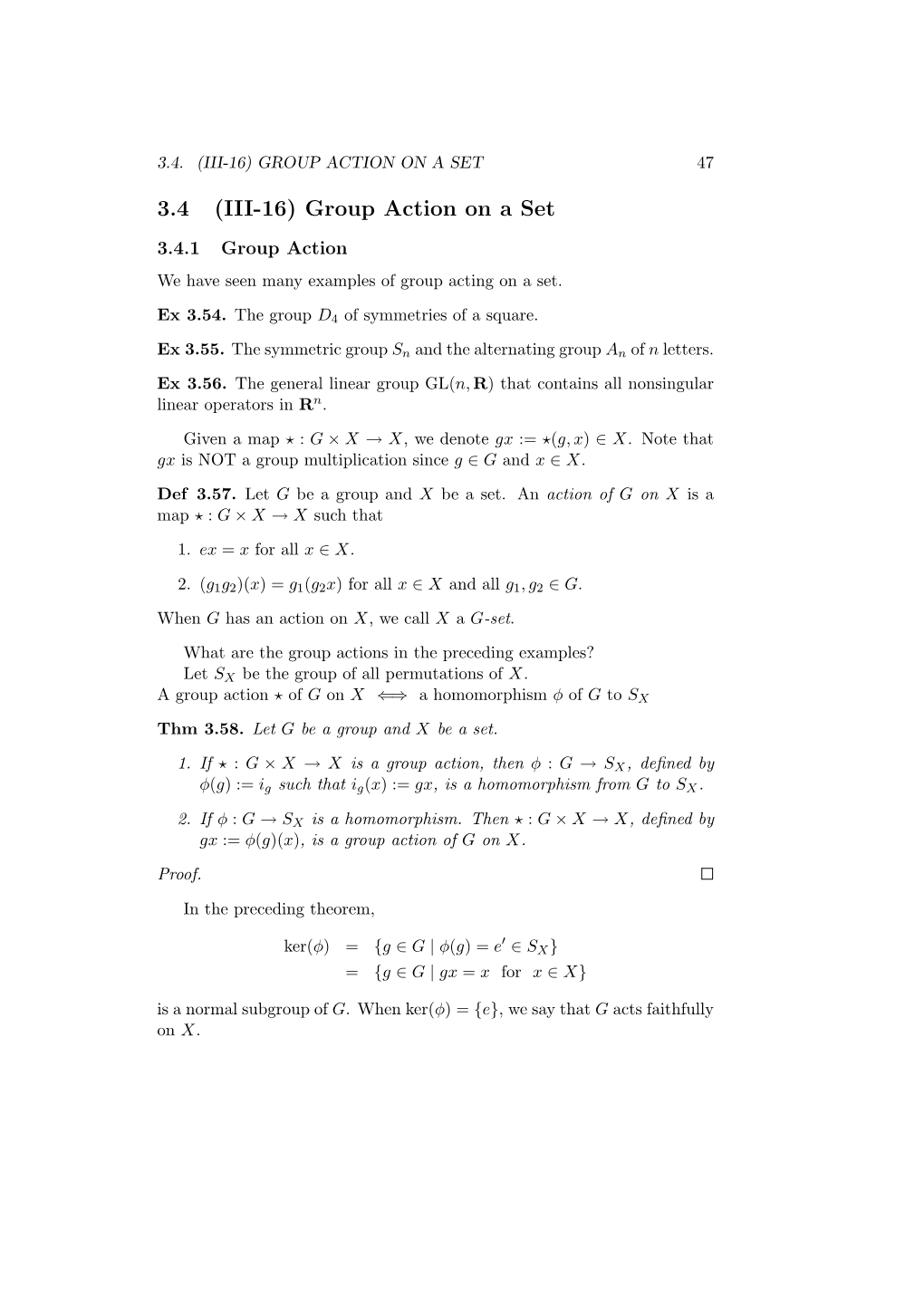 3.4 (III-16) Group Action on a Set