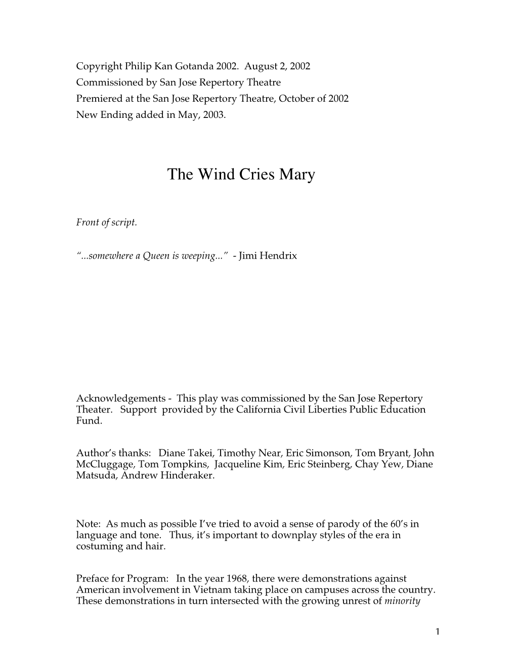 The Wind Cries Mary