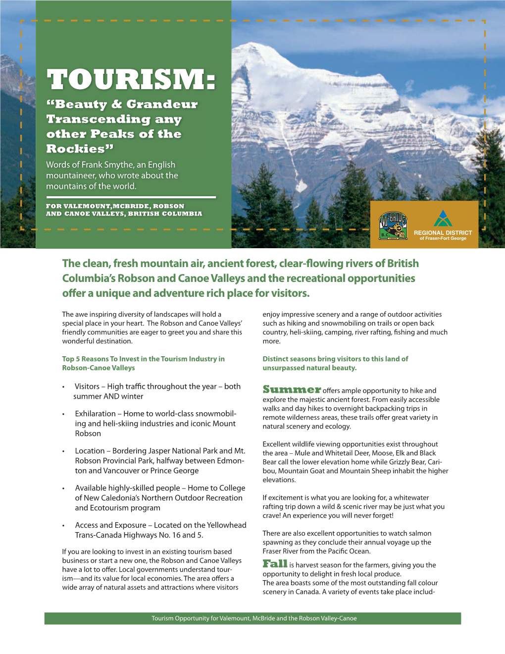 TOURISM: “Beauty & Grandeur Transcending Any Other Peaks of the Rockies” Words of Frank Smythe, an English Mountaineer, Who Wrote About the Mountains of the World