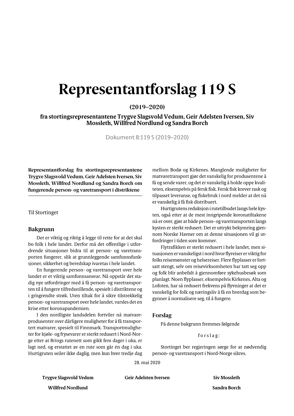 Representantforslag 119 S