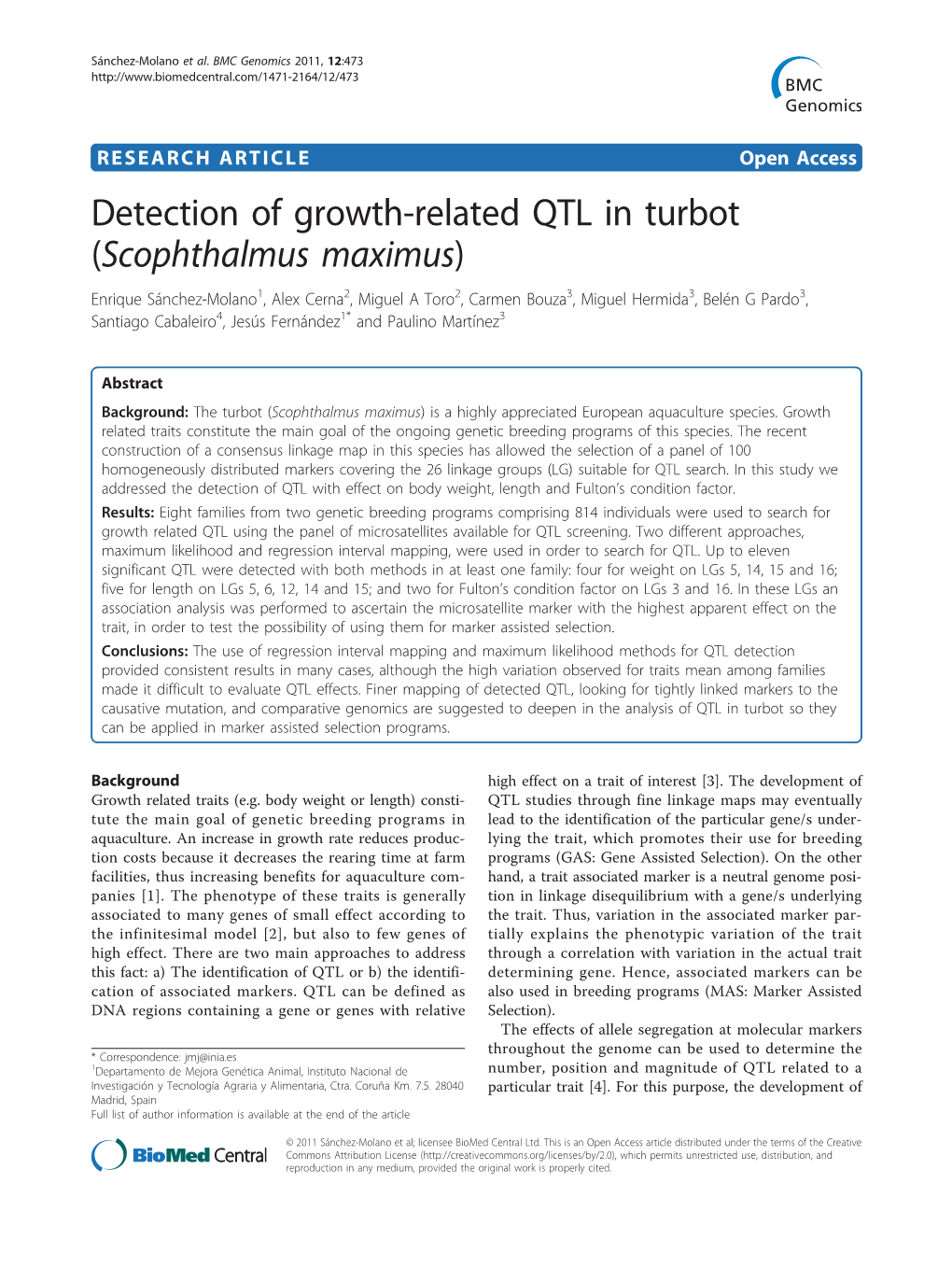 Detection of Growth-Related QTL in Turbot (Scophthalmus Maximus)