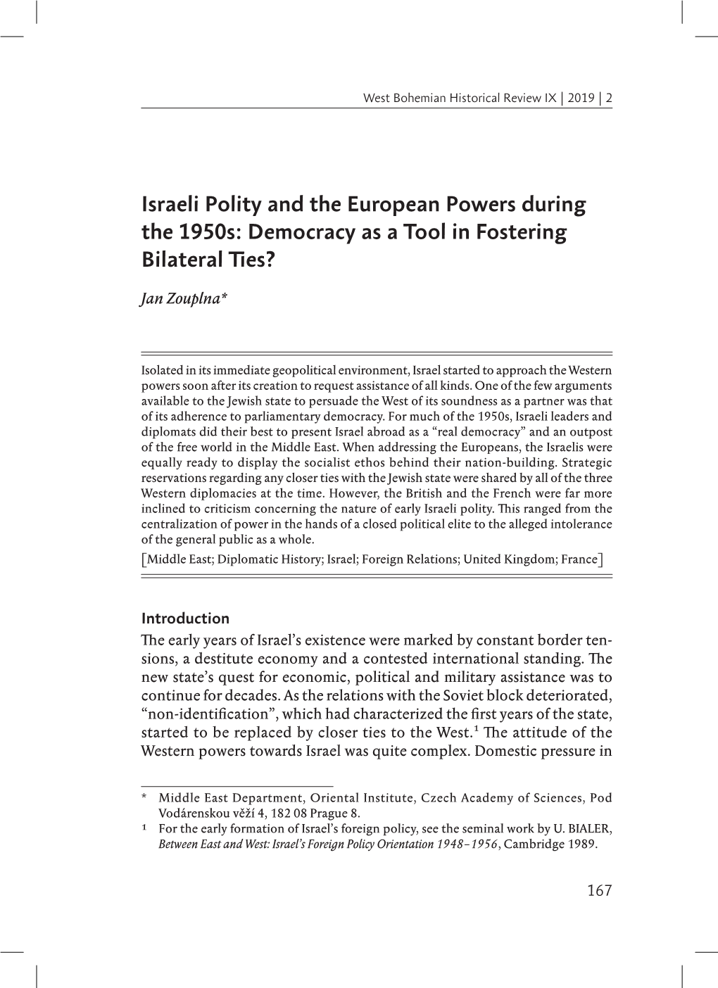 Israeli Polity and the European Powers During the 1950S: Democracy As a Tool in Fostering Bilateral Ties?