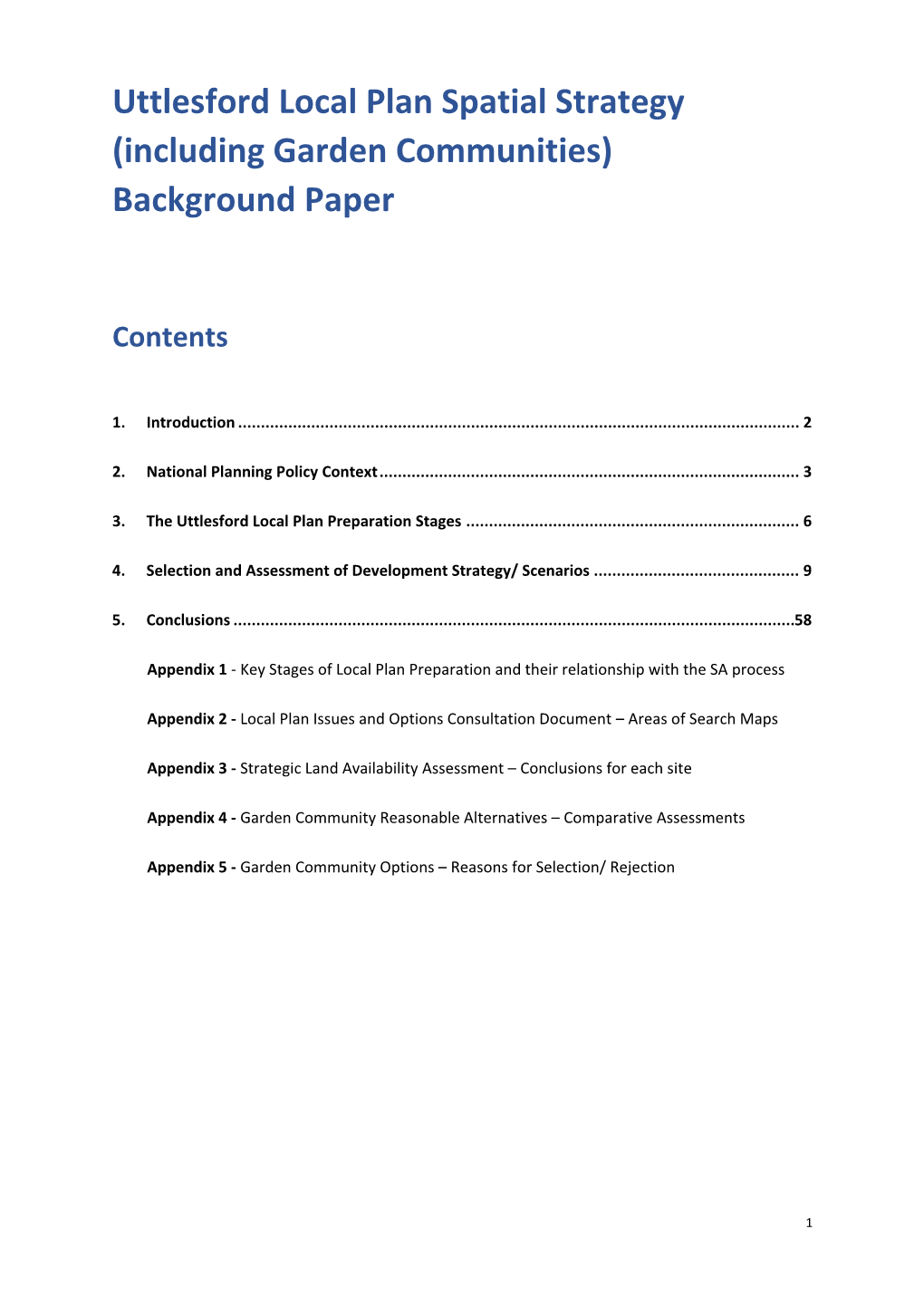 Uttlesford Local Plan Spatial Strategy (Including Garden Communities) Background Paper