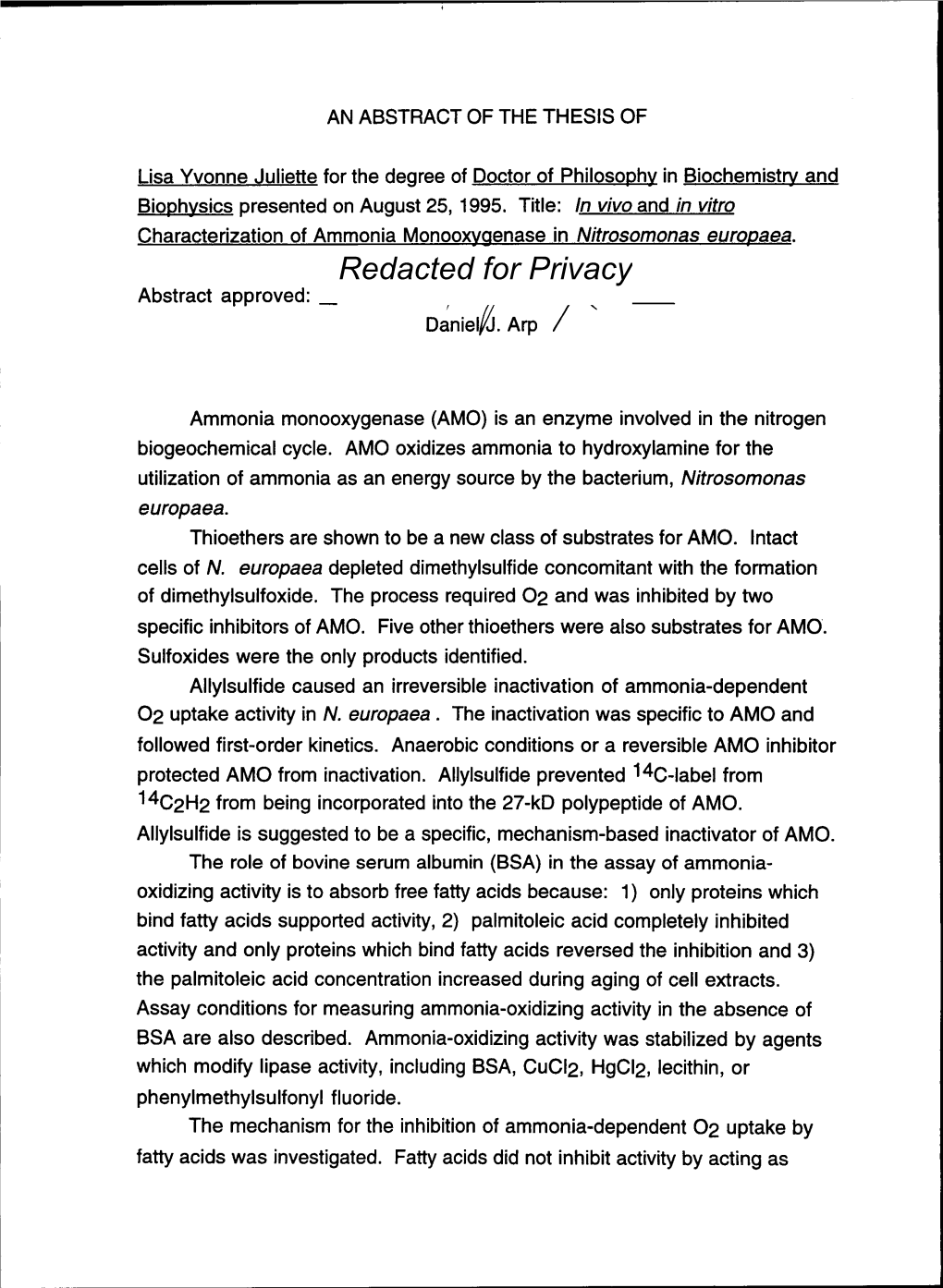 In Vivo and in Vitro Characterization of Ammonia Monooxygenase in Nitrosomonas Europaea