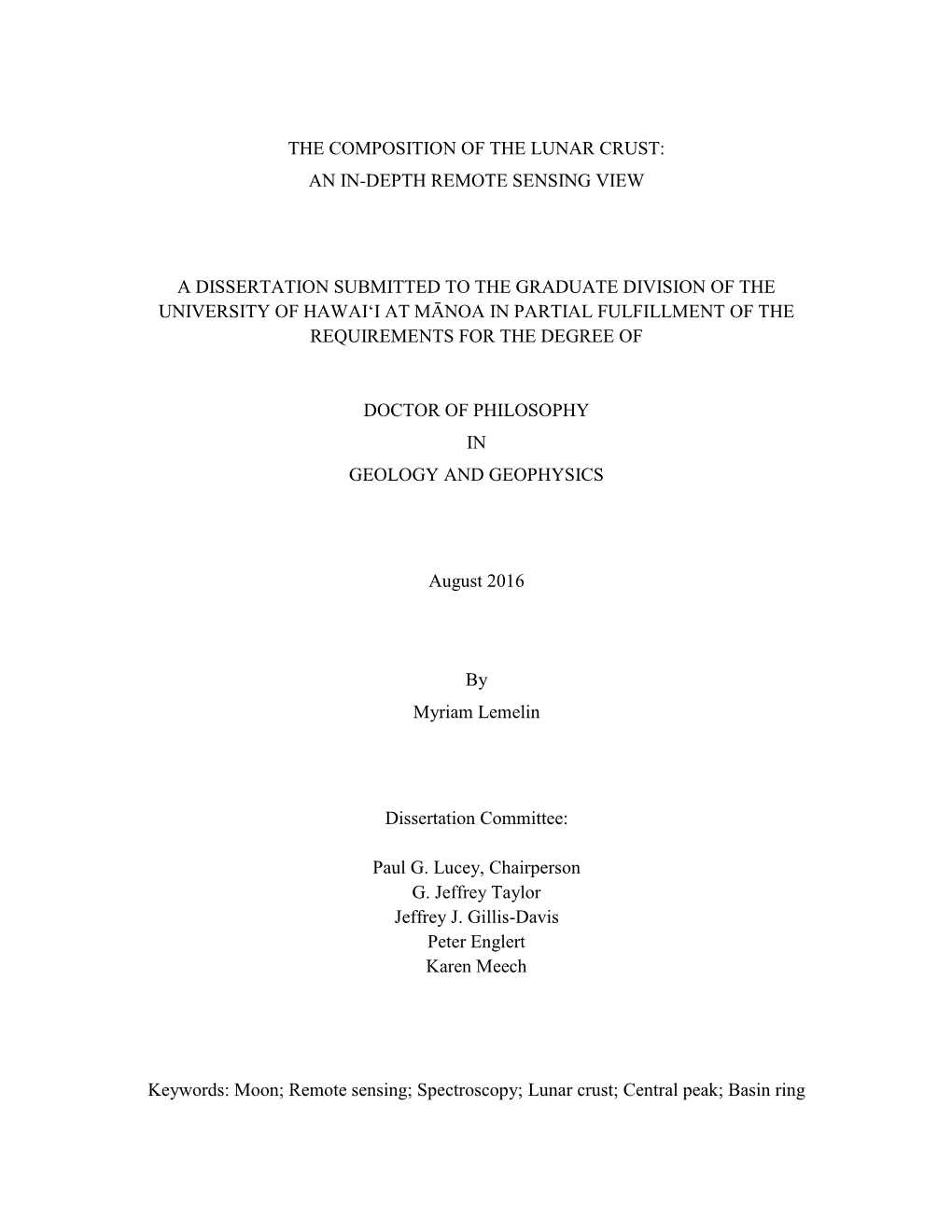 The Composition of the Lunar Crust: an In-Depth Remote Sensing View