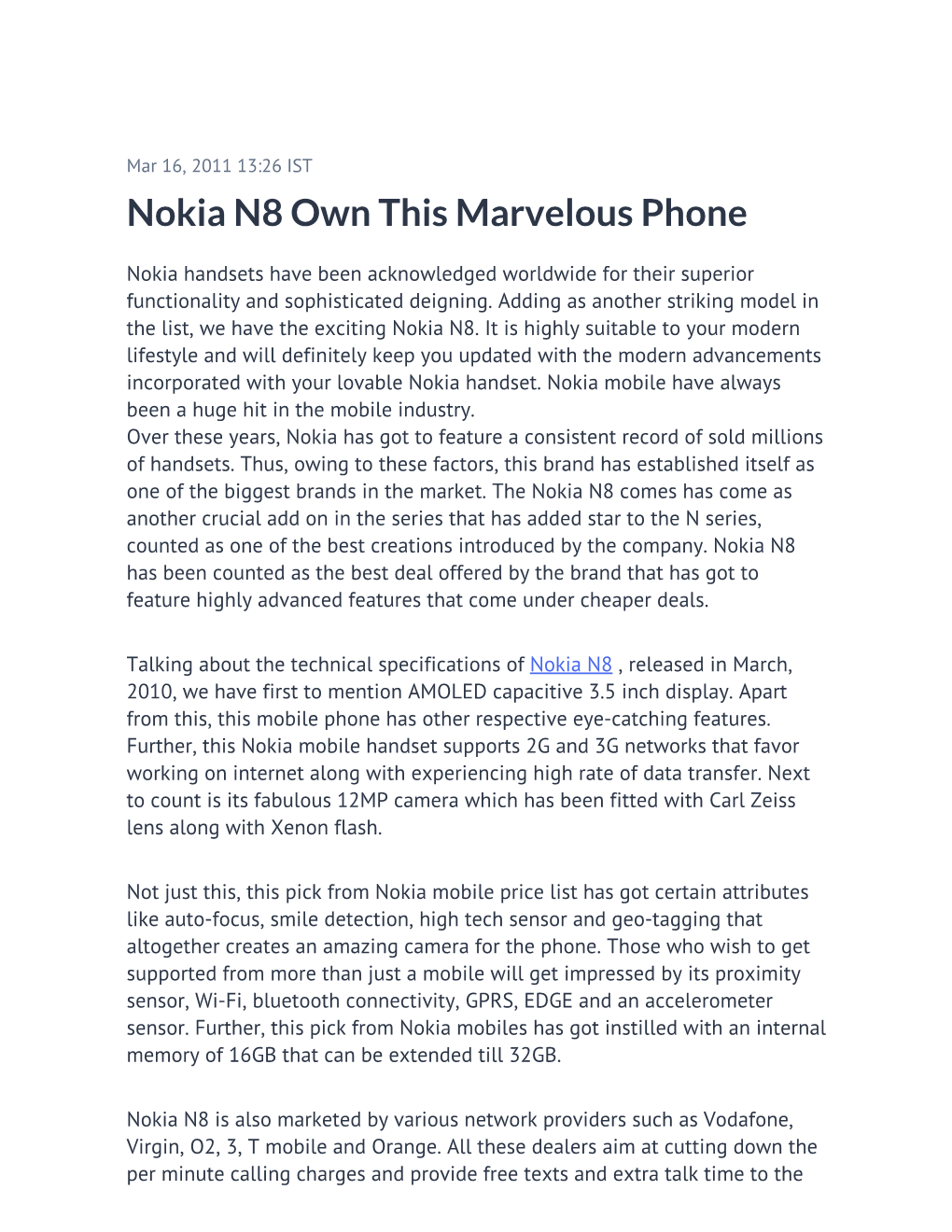 Nokia N8 Own This Marvelous Phone